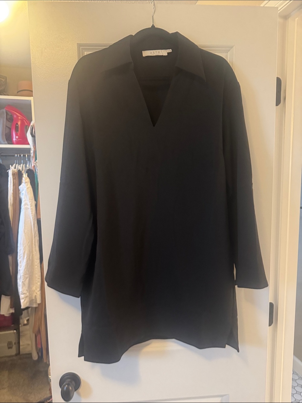 ASTR Punto Black Collared V-Neck Minidress